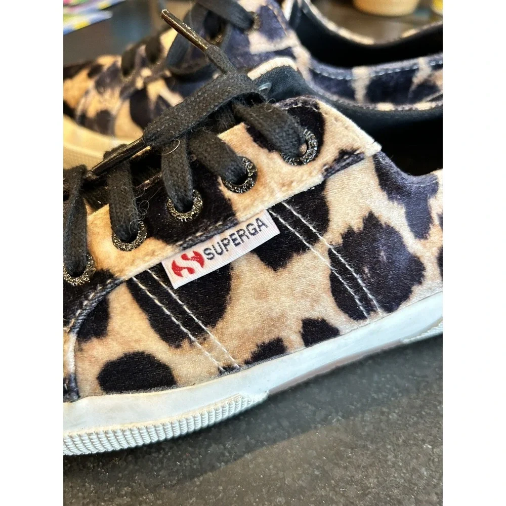 Superga 2750 FANVELVET Sneaker Leopard Velvet Print Tan‎ Black size EU 38 US 7.5
